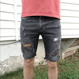 Handcut/Distressed Faded Black Jean Short